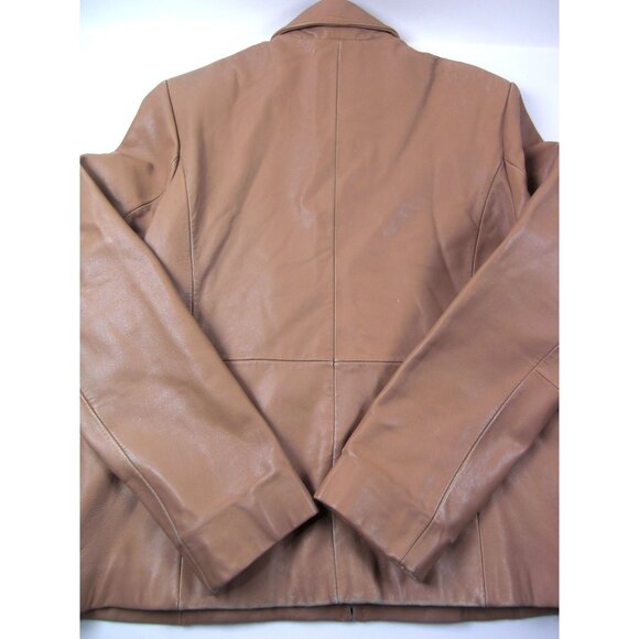 Juliet Michelle Women's Soft Lamb Skin L Brown Mustard Leather Zip up Jacket Coa - Picture 5 of 12